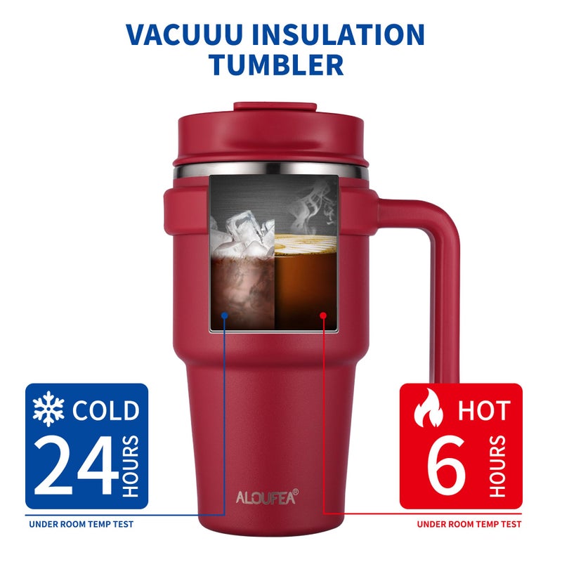 ALOUFEA 20 oz Insulated Coffee Mug Tumbler with Handle, Stainless Steel Travel Mug Tumbler with Lid and Straw,Double Wall Vacuum Leak Proof Ice Coffee Thermal Cup, Red - Image 4