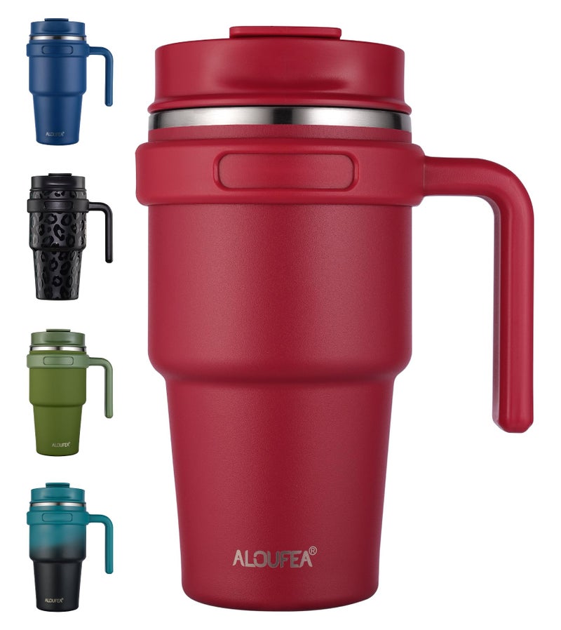 ALOUFEA 20 oz Insulated Coffee Mug Tumbler with Handle, Stainless Steel Travel Mug Tumbler with Lid and Straw,Double Wall Vacuum Leak Proof Ice Coffee Thermal Cup, Red - Image 1