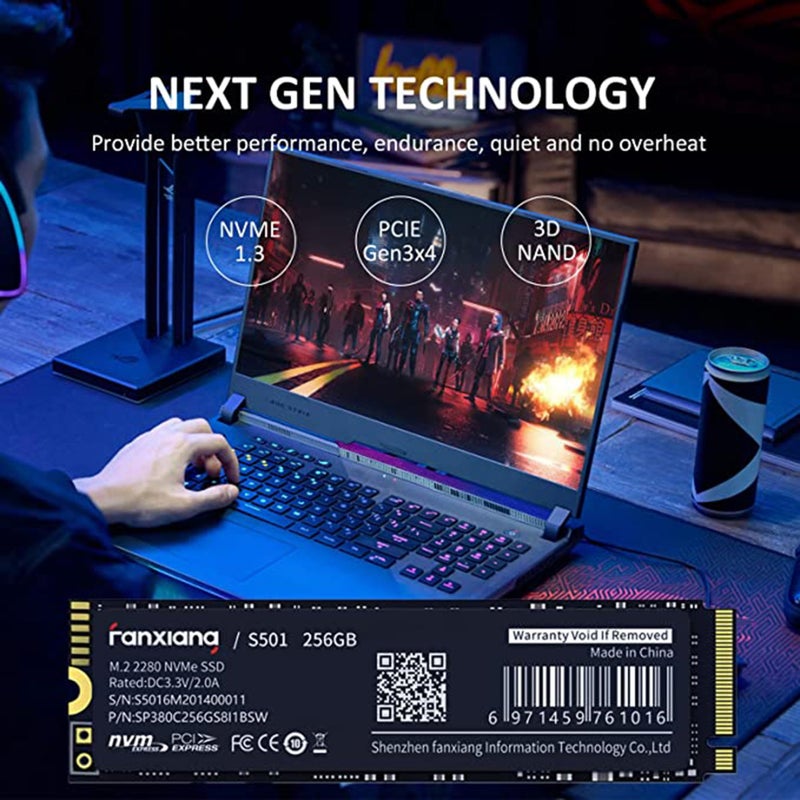 fanxiang فانشيانغ S501 256GB NVMe SSD 3D NAND1.3 PCIe Gen3x4 M.2 2280 محرك أقراص ثابت داخلي (سرعة قراءة تصل إلى 2,050 ميجابايت/ثانية) متوافق مع اللابتوب وكمبيوتر سطح المكتب - Image 3