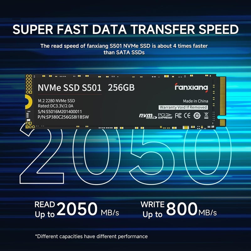 fanxiang فانشيانغ S501 256GB NVMe SSD 3D NAND1.3 PCIe Gen3x4 M.2 2280 محرك أقراص ثابت داخلي (سرعة قراءة تصل إلى 2,050 ميجابايت/ثانية) متوافق مع اللابتوب وكمبيوتر سطح المكتب - Image 2