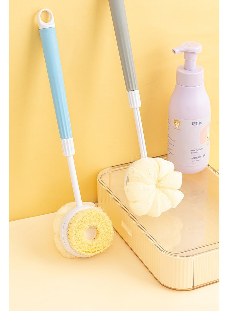 فرشاة حمام جافة ذات مقبض طويل قابل للسحب وثنائية الجانب لتقليل التمدد، فرشاة جافة للتخفيف من التمدد وتصريف اللمف، فرشاة تقشير، فرشاة حمام لتقشير الجسم (أزرق) - Image 4