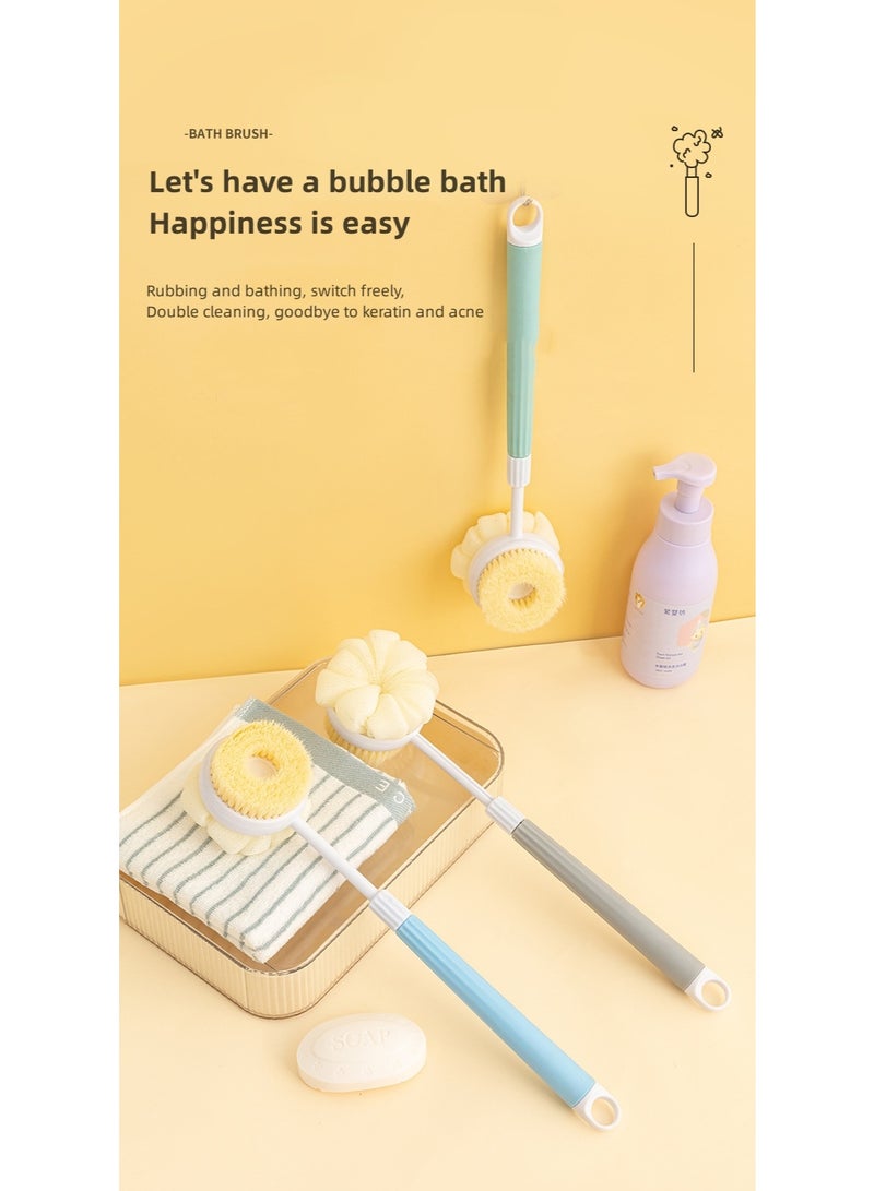 فرشاة حمام جافة ذات مقبض طويل قابل للسحب وثنائية الجانب لتقليل التمدد، فرشاة جافة للتخفيف من التمدد وتصريف اللمف، فرشاة تقشير، فرشاة حمام لتقشير الجسم (أزرق) - Image 1