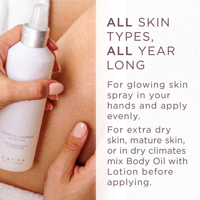 Zents Luminous Cashmere Body Oil (Ore Fragrance) | Moisturizing Body Oil with Vitamin E & Organic Coconut Oil | Softens & Smooths Skin | 8 fl oz - Image 4