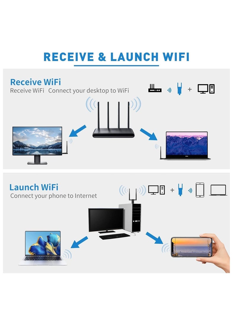 Generic Wifi Dongle, High Speed Internet 2.4/5.8GHz 1300Mbps Dual Band Wireless USB Wifi Adapter for PC/Desktop/Laptop/Tablet, Support Windows 11/10/8/7/Vista/XP, Mac OS  - Image 4
