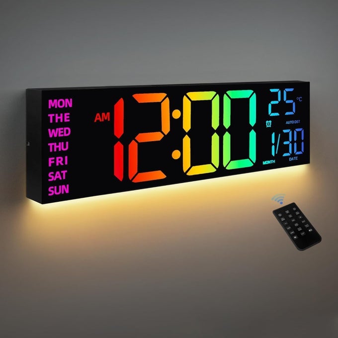 GTREX 8 COLORS DIGITAL WALL CLOCK 162 LARGE DIGITAL CLOCK WITH TEMPERATURE DATE AUTO DST NIGHT LIGHT AUTO BRIGHTNESS DIMMER 2412HOUR WALL CLOCK FOR LIVING ROOM OFFICE CLASSROOM GYM