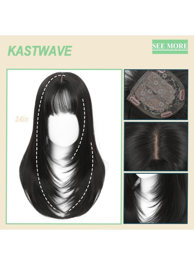 Bukela 24-inch Hair Extension With Light Clip-on Bangs, 360° 3d Realistic Scalp, Suitable for Everyday Wear (brown-black, Light Bangs). - Image 3
