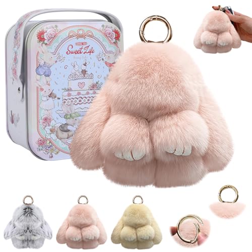 Lucift Bunny Keychain with Box, Bunny Keychain with Tin,Bun-ny Handmade Soft for Christmas Gifts, Bags, and Keys(Pink) - Image 1