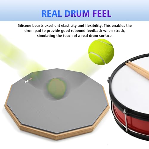 Vhffoso 12 Inch Practice Drum Pad with Stand, Sticks and Drum Stick Bucket, Beginner Snare Drum Pad with Drumsticks(one pair) and Carrying Bag, Double Sided Silent Drum Pad (Gray) - Image 4
