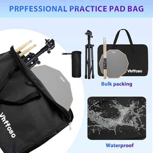 Vhffoso 12 Inch Practice Drum Pad with Stand, Sticks and Drum Stick Bucket, Beginner Snare Drum Pad with Drumsticks(one pair) and Carrying Bag, Double Sided Silent Drum Pad (Gray) - Image 5