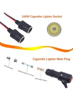 CMGTYYD Car Cigarette Lighter Adapter, 240W 1-to-2 DC 12V/24V Plug Splitter with Dual Socket, Switch, 3.9-inch Extension Cord, and 15A Fuses - Suitable for 12/24V Vehicles  - Image 2