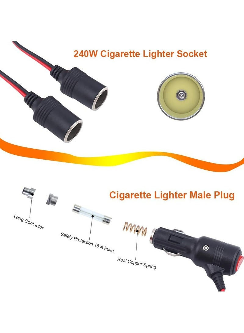 CMGTYYD Car Cigarette Lighter Adapter, 240W 1-to-2 DC 12V/24V Plug Splitter with Dual Socket, Switch, 3.9-inch Extension Cord, and 15A Fuses - Suitable for 12/24V Vehicles - Image 2
