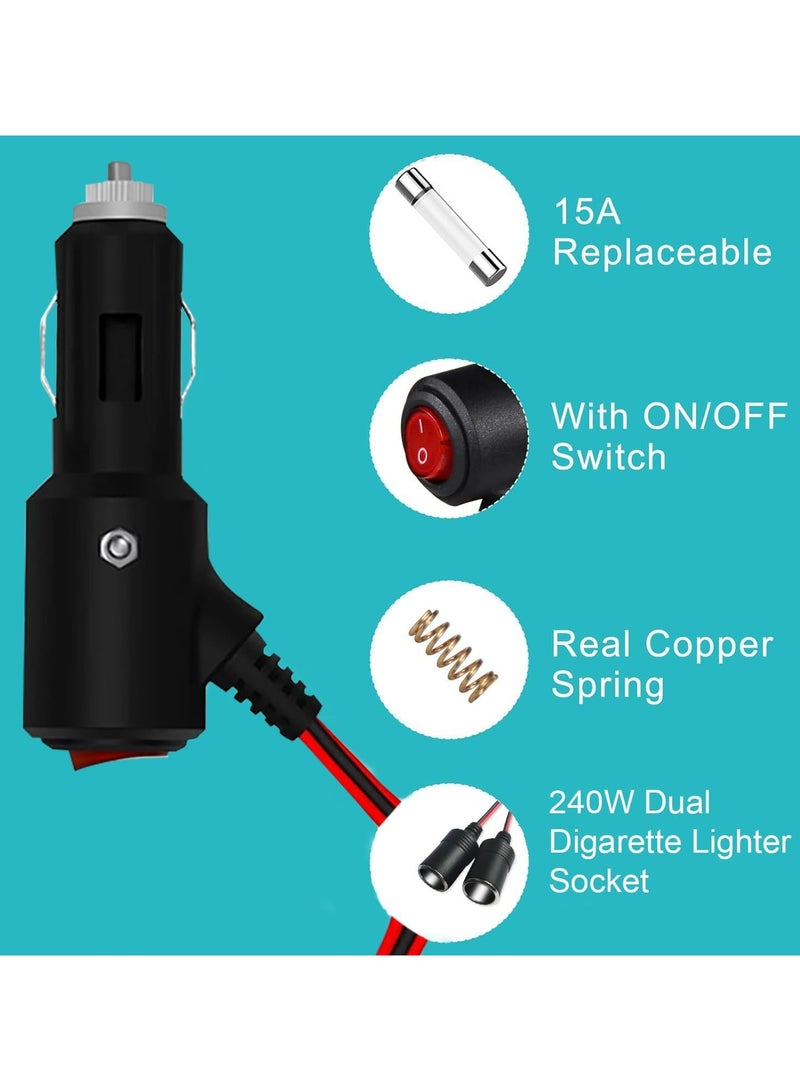 CMGTYYD Car Cigarette Lighter Adapter, 240W 1-to-2 DC 12V/24V Plug Splitter with Dual Socket, Switch, 3.9-inch Extension Cord, and 15A Fuses - Suitable for 12/24V Vehicles - Image 3