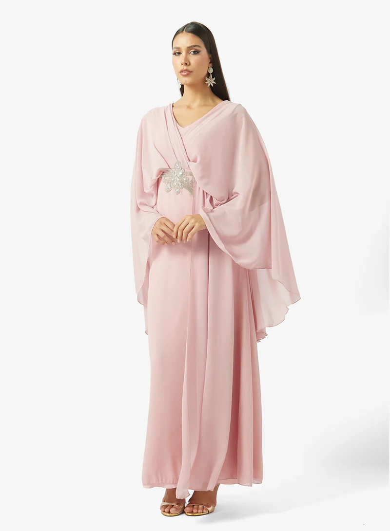 Khizana Cape Dress With Waist Embroidery