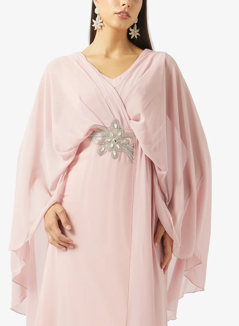 Khizana  Cape Dress With Waist Embroidery for Women | Best Price UAE