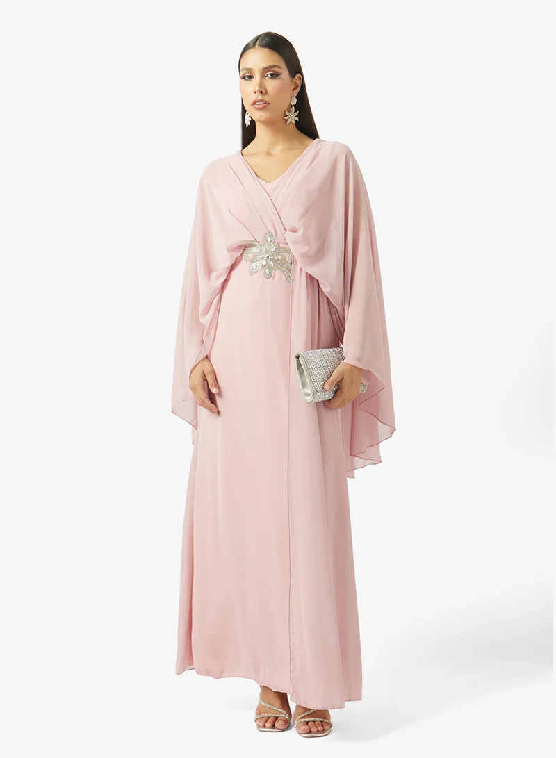 Khizana  Cape Dress With Waist Embroidery for Women | Best Price UAE