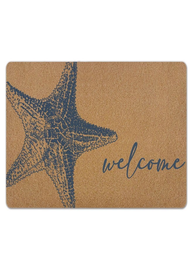 KFXHANGD Blue Starfish Door Mat, Coastal Starfish Welcome Front Door Mat Outside Entrance, Nautical Beachy Artificial Coir Doormat Rugs for Indoor Entryway Entry, Coastal Beach Decor, 17x30 Inch - Image 1