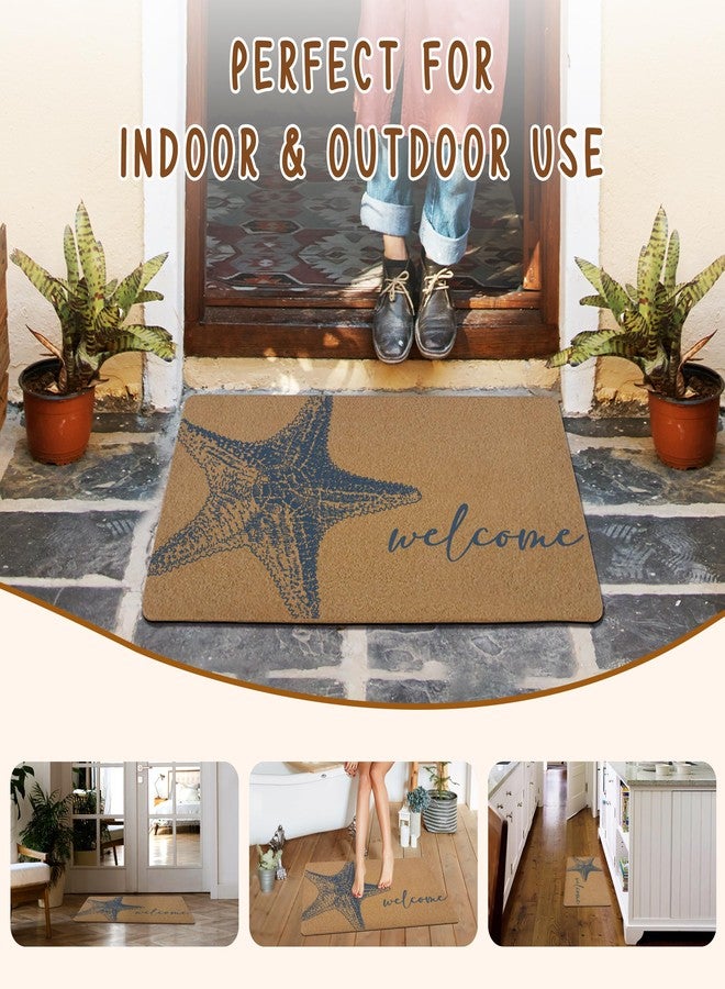 KFXHANGD Blue Starfish Door Mat, Coastal Starfish Welcome Front Door Mat Outside Entrance, Nautical Beachy Artificial Coir Doormat Rugs for Indoor Entryway Entry, Coastal Beach Decor, 17x30 Inch - Image 5