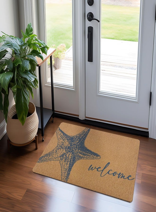 KFXHANGD Blue Starfish Door Mat, Coastal Starfish Welcome Front Door Mat Outside Entrance, Nautical Beachy Artificial Coir Doormat Rugs for Indoor Entryway Entry, Coastal Beach Decor, 17x30 Inch - Image 2