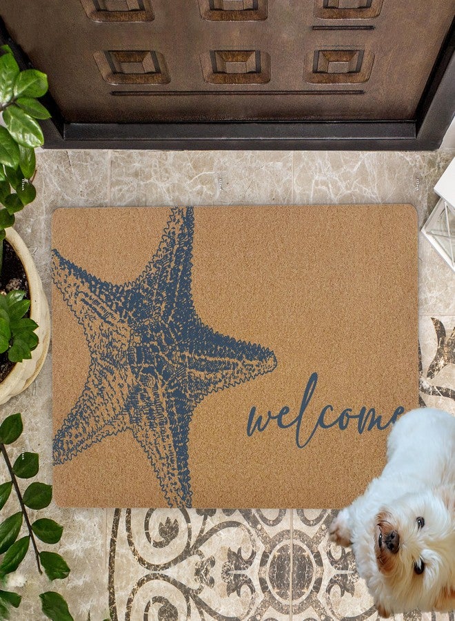 KFXHANGD Blue Starfish Door Mat, Coastal Starfish Welcome Front Door Mat Outside Entrance, Nautical Beachy Artificial Coir Doormat Rugs for Indoor Entryway Entry, Coastal Beach Decor, 17x30 Inch - Image 3