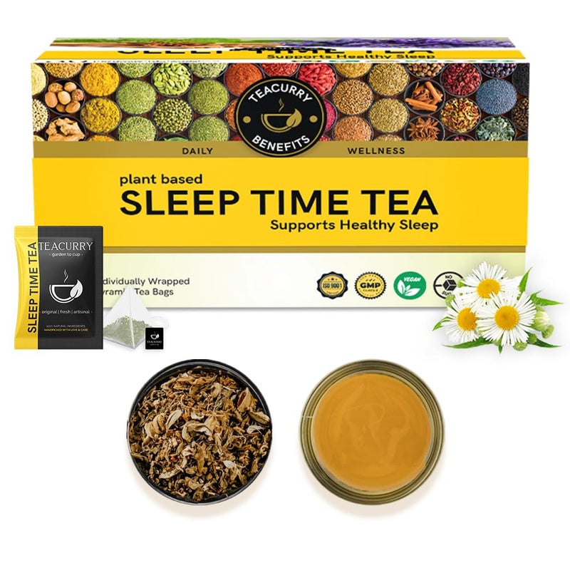 TEACURRY Sleep Tea (30 Bags|1 Month Pack) - Helps with Better Sleep & Snoring | Helps to relax with Natural Ingredients like Chamomilla, Lavender, Lemongrass, - Image 1