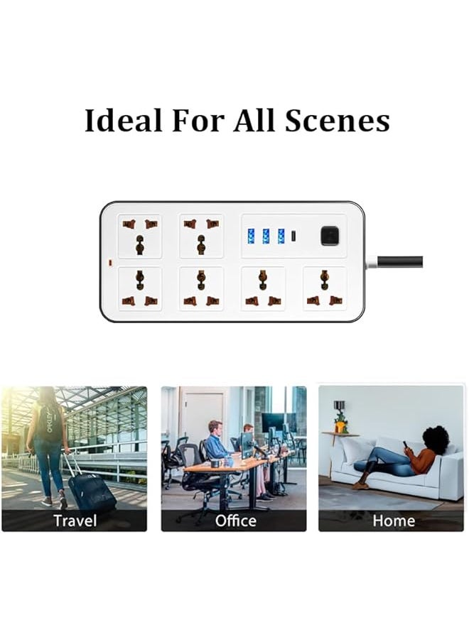 Zvezvia Power Strip Extension Cord And Surge Protection, 5 Meters cord Electrical Connections Which Has 6 Universal Sockets,3 USB And 1 Type C Ports.Wall Mountable Extension Cord For Home,Office  - Image 3