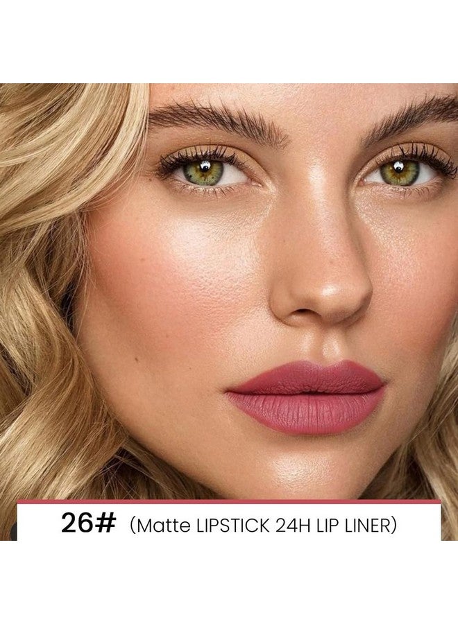 evpct 1Pcs Lip Liner And Lipstick Set Kit For Women, Dnm Matte Lips Kit With Lip Liner Lip Stains Long Lasting Waterproof 24 Hour Lipstick And Lip Liners Combo Lipliners Pencil 26# - Image 2