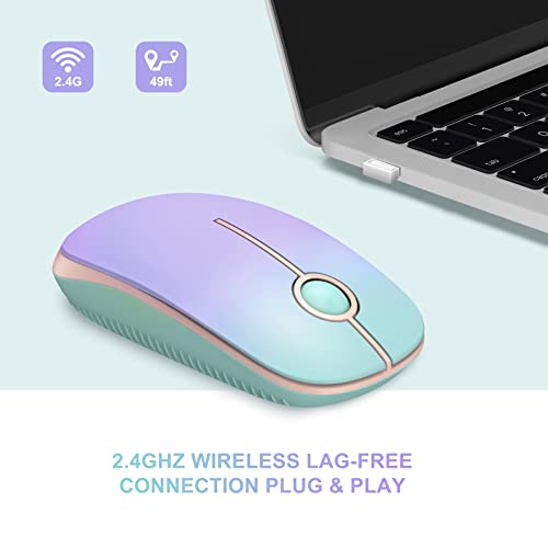 Unipows Wireless Mouse - 2.4G Slim Portable Computer Mouse with Nano Receiver, Less Noise Mobile Optical Mice for Notebook, PC, Laptop, Desktop (Gradient Mint Green) - Image 2
