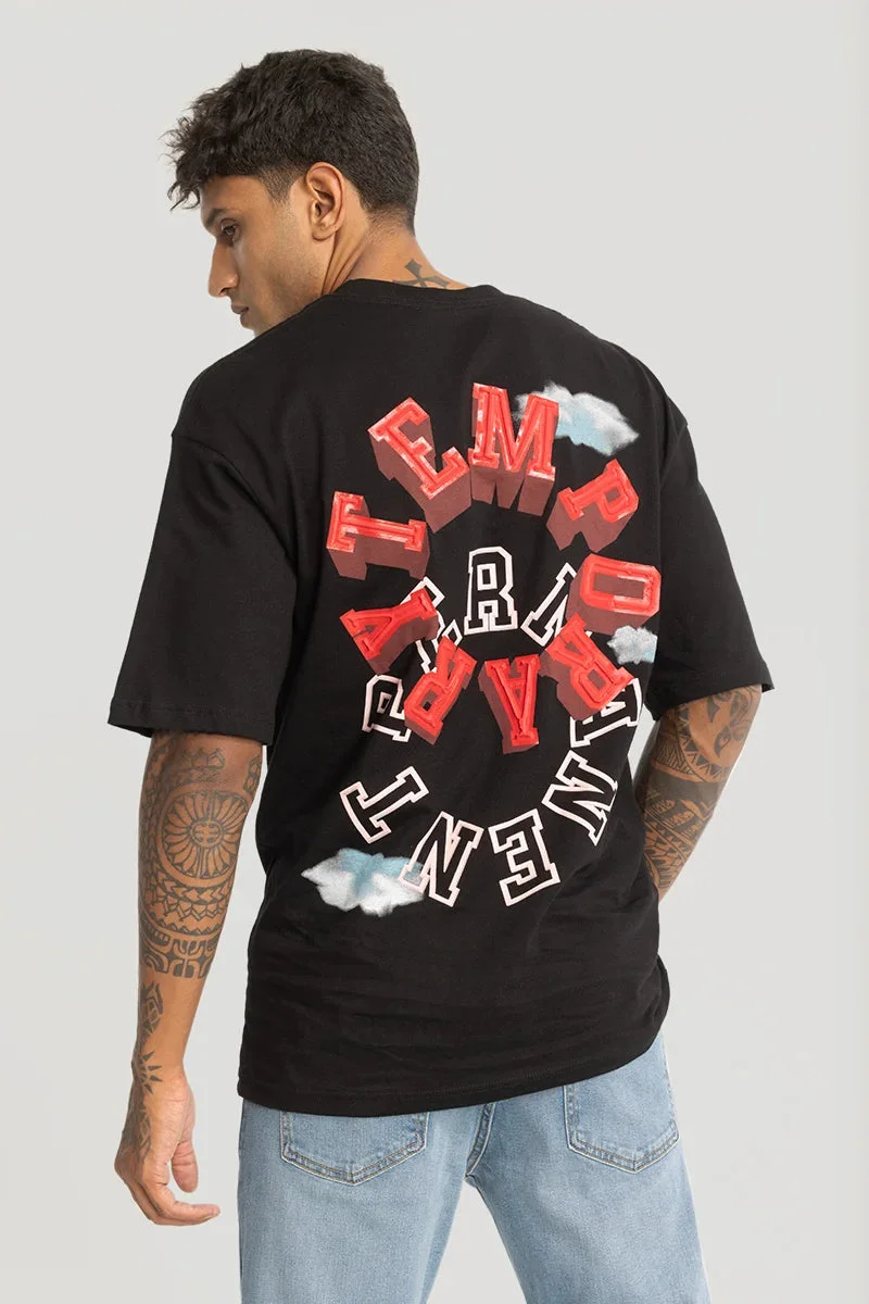 SNITCH Black Graphic Elbow Length Sleeve Oversized Streetwear T-Shirt