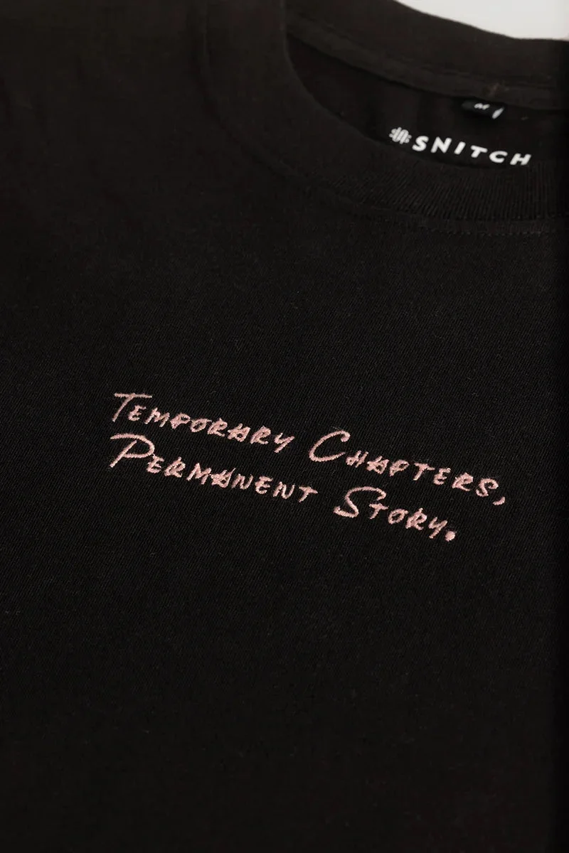 SNITCH Black Graphic Elbow Length Sleeve Oversized Streetwear T-Shirt