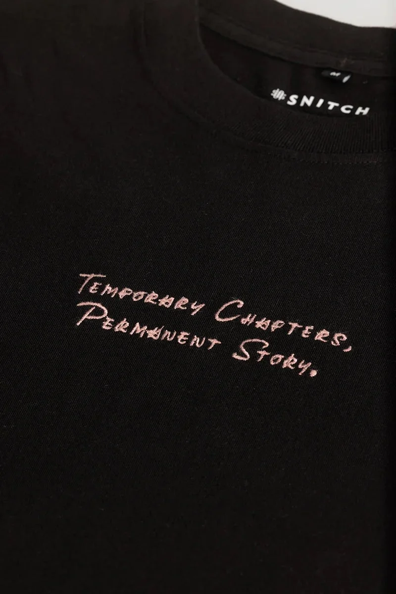 سنيتش Black Graphic Elbow Length Sleeve Oversized Streetwear T-Shirt