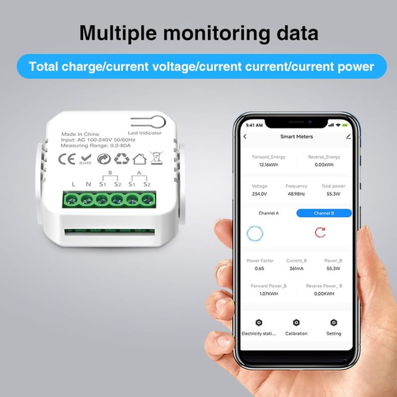 مشغل الطاقة والتشغيل اللاسلكي (WiFi Energy Monitor): مراقبة عن بُعد في الوقت الحقيقي، تقارير تحليل ذكية، إنذار عن حالات غير طبيعية - مستشعر مقبض قابل للتثبيت السريع متوافق مع تويا (Tuya) وأليكسا (Alexa) وجوجل (Google) لإدارة السكن والمكتب والإيجار - Image 5