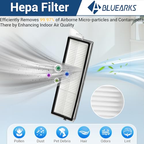 Bluearks مجموعة ملحقات بلوارك 29، متوافقة مع مكنسة روبوروك S8 ماكس V ألترا الروبوتية، 1 فرشاة تنظيف ممسحة، 2 فرشاة أسطوانية، 4 ممسحات صغيرة، 4 وسادات ممسحة، 4 فلاتر هيبا، 6 فرش جانبية، 6 أكياس مكنسة، قطع S8 ماكس - Image 4
