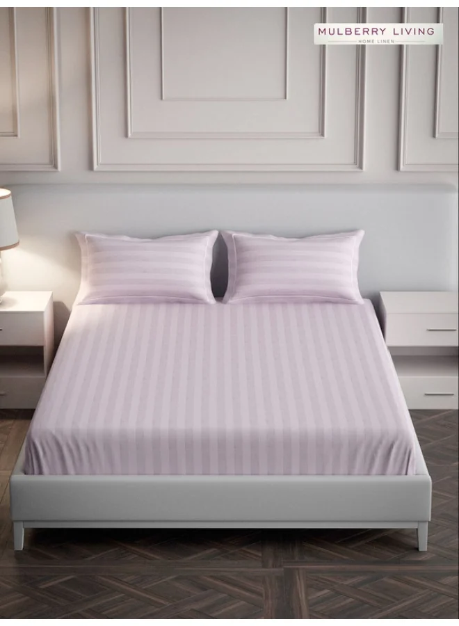 MULBERRY LIVING 100% Cotton - 300Tc Elysian Stripes King Size (180X200 Cms) Fitted Bedsheet With 2 Pillow Covers (50X75 Cm) - Cameo Rose