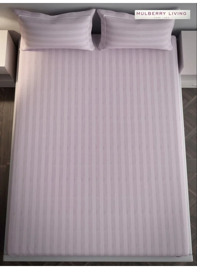 MULBERRY LIVING 100% Cotton - 300Tc Elysian Stripes King Size (180X200 Cms) Fitted Bedsheet With 2 Pillow Covers (50X75 Cm) - Cameo Rose