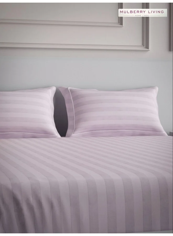 MULBERRY LIVING 100% Cotton - 300Tc Elysian Stripes King Size (180X200 Cms) Fitted Bedsheet With 2 Pillow Covers (50X75 Cm) - Cameo Rose