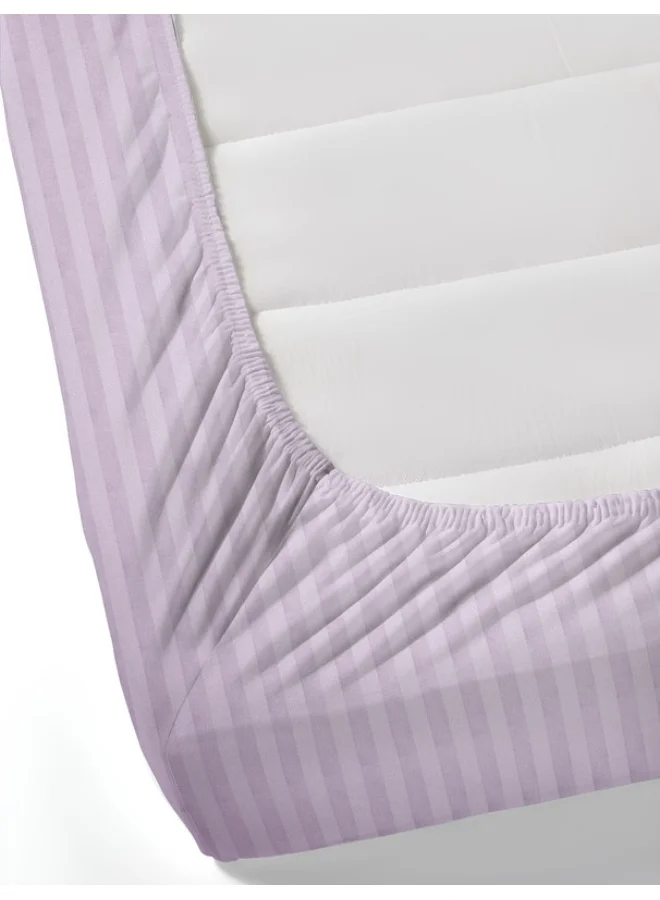 MULBERRY LIVING 100% Cotton - 300Tc Elysian Stripes King Size (180X200 Cms) Fitted Bedsheet With 2 Pillow Covers (50X75 Cm) - Cameo Rose