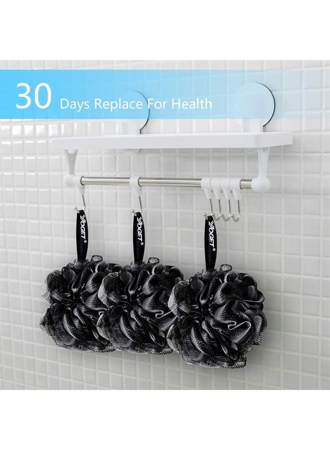 Yoget Charcoal Bath Loofah Sponge, 4 Pack Black 60G Large Shower Mesh Ball Soft Pouf Body Scrubber, Exfoliate, Cleanse, Soothe Skin, Black Loofah with White Trim - Image 5