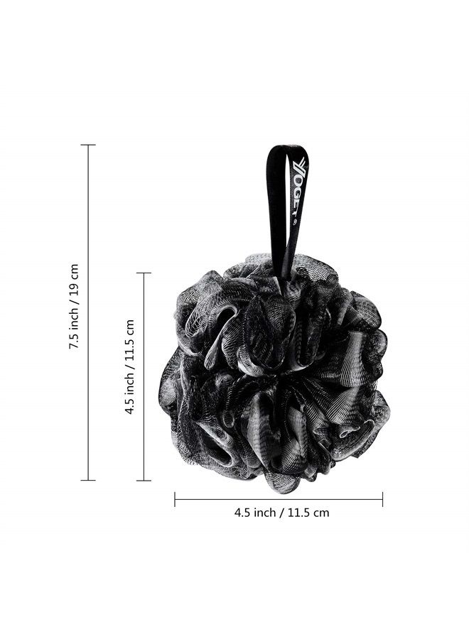 Yoget Charcoal Bath Loofah Sponge, 4 Pack Black 60G Large Shower Mesh Ball Soft Pouf Body Scrubber, Exfoliate, Cleanse, Soothe Skin, Black Loofah with White Trim - Image 2