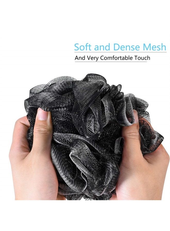 Yoget Charcoal Bath Loofah Sponge, 4 Pack Black 60G Large Shower Mesh Ball Soft Pouf Body Scrubber, Exfoliate, Cleanse, Soothe Skin, Black Loofah with White Trim - Image 3