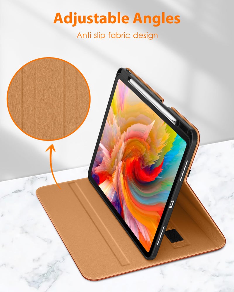 DTTO for iPad Pro 13 Inch Case (M5/M4) 2025/2024, Premium Leather Business Folio Stand Cover with Pencil Holder - Auto Wake/Sleep & Multiple Viewing Angles, Built in Hand Strap & Pocket, Brown - Image 4