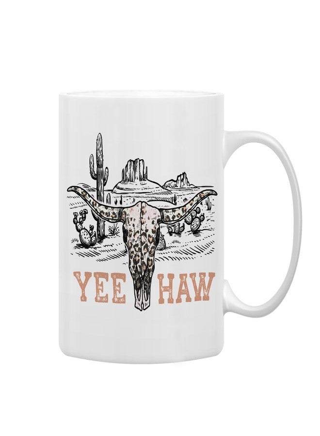 QASHWEY Retro Western Yeehaw Cowboy Bull Skull Cactus Coffee Mugs Mug,Gifts for Teen Teenage Girls Boys Cowgirl Cowboy,Wild West Cactus Country Double Side Printed Ceramic Mug Cup 11 Ounce - Image 1