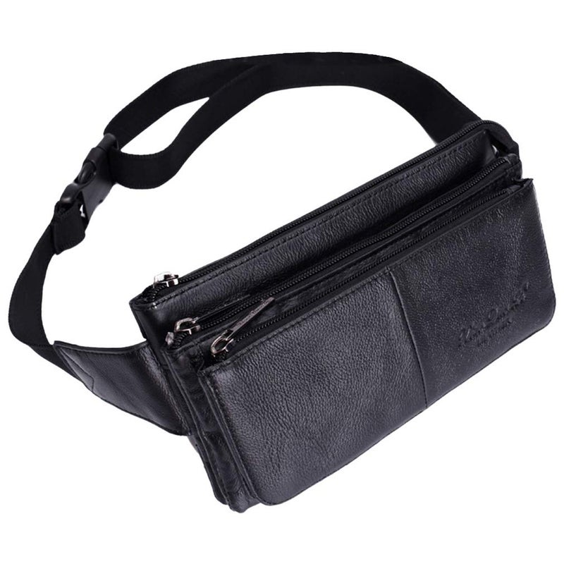 Hebetag Leather Fanny Pack Waist Pouch for Men Women Outdoor Travel Sports Hunting Hiking Camping Casual Hip Bum Belt Cell Phone Purse Wallet Pouch Black - Image 2