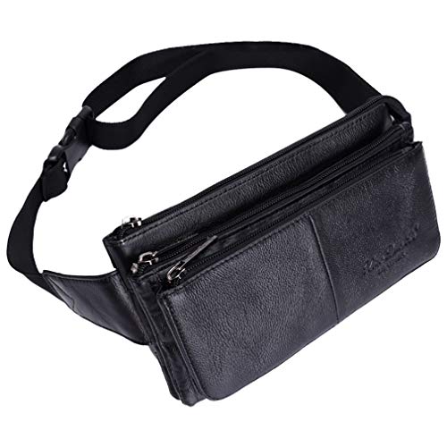 Hebetag Leather Fanny Pack Waist Pouch for Men Women Outdoor Travel Sports Hunting Hiking Camping Casual Hip Bum Belt Cell Phone Purse Wallet Pouch Black - Image 1