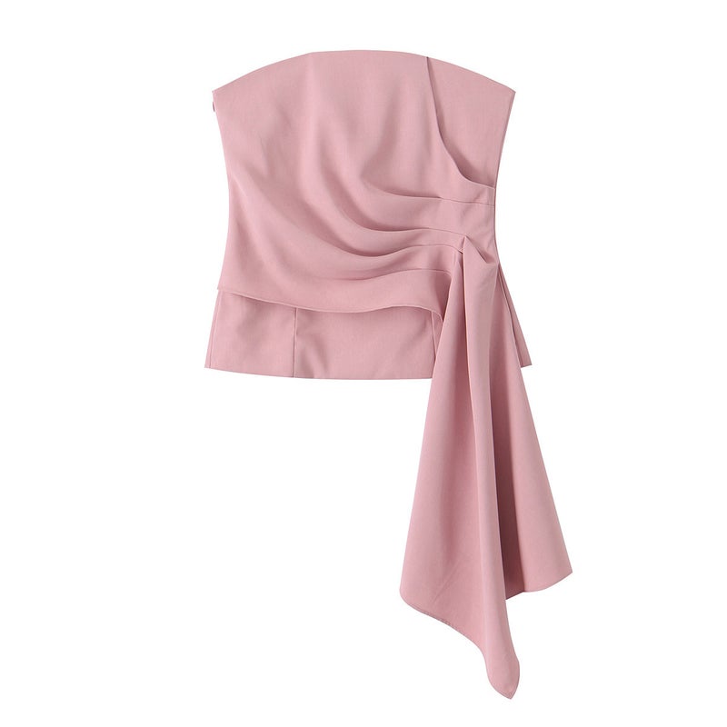 European and American Clothing Pleated Corset Top + High Waist Flared Pants Pink top - Image 1