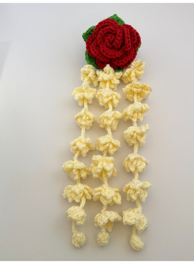 HerTouch Creations Hair Parandi Gajra Handcrafted Crochet Maroon Rose and Hanging Jasmine Flower Hair Parandi Gajra Accessory for Women and Girls - Image 1