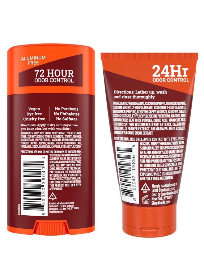 Mando Smooth Solid Stick (2.6 Ounce) + Acidified Body Wash (1.5 Ounce) - Clinically Proven to Block Odor All Day - Whole Body Safe For Pits, Packages + Feet (Bourbon Leather) - Image 2