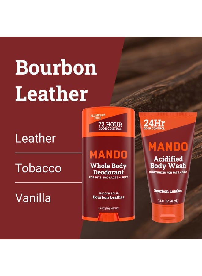Mando Smooth Solid Stick (2.6 Ounce) + Acidified Body Wash (1.5 Ounce) - Clinically Proven to Block Odor All Day - Whole Body Safe For Pits, Packages + Feet (Bourbon Leather) - Image 3