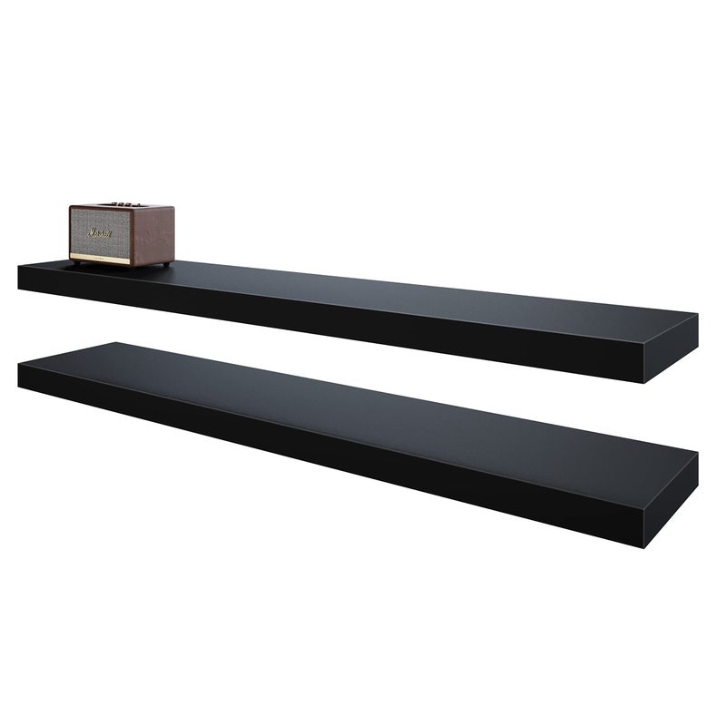 BAMEOS Floating Shelves,40 in W x 8in D Wall Mounted Wooden Shelves with Invisible Brackets Set of 2, Hanging Wall Shelves Decoration for Bedroom, Bathroom, Living Room and Kitchen - Image 1