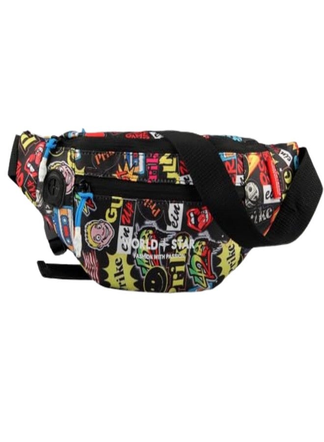 World Star Polyester Waist Pack Travel Handy Hiking Zip Pouch Document Money Phone Belt Sport Bag for Men and Women and Adult | Multicolor | Printted Rock fkh Waist Bag - Image 1