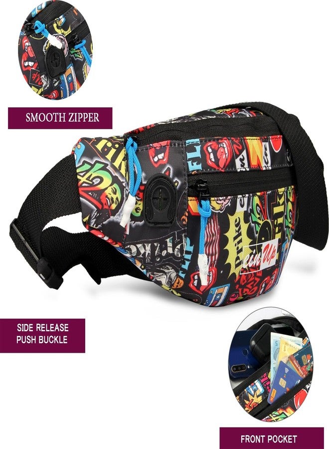 World Star Polyester Waist Pack Travel Handy Hiking Zip Pouch Document Money Phone Belt Sport Bag for Men and Women and Adult | Multicolor | Printted Rock fkh Waist Bag - Image 3